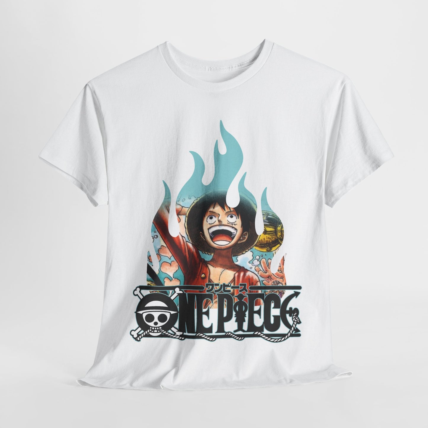 Striking frontal perspective of a white graphic T-shirt featuring a renowned character, set against a minimalistic background, exemplifying contemporary fashion.