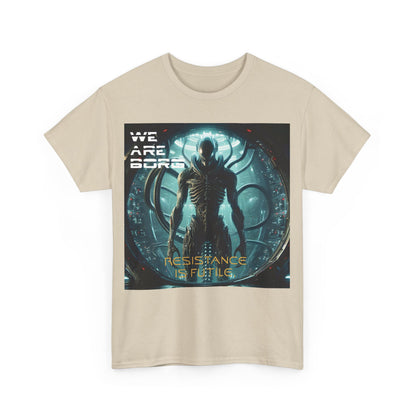 Neutral-toned Borg Assimilated Xenomorph Graphic T-Shirt embellished with a striking alien design, blending luxury and pop culture in a limited-edition piece.