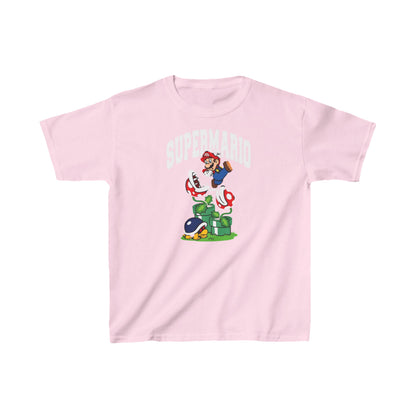 Unisex Kids Game Character Cotton T-Shirt Tee in Pink adorned with cheerful Super Mario design, a delightful addition to any child's collection.