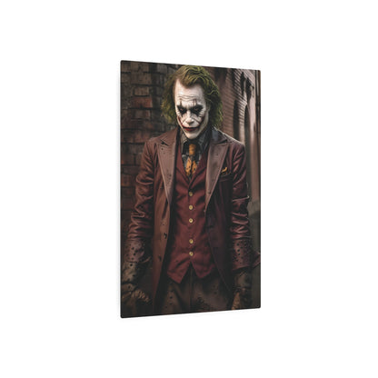 Sophisticated Joker Metal Art Poster, featuring a captivating depiction of the Dark Knight's most iconic villain, made from premium matte aluminium for a dramatic decor statement.