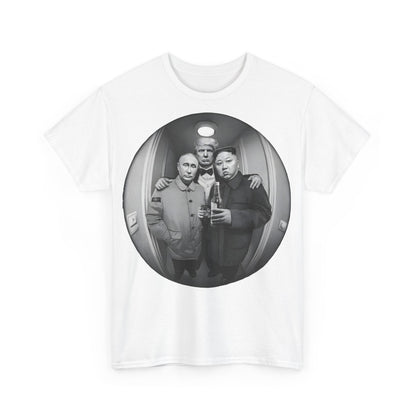 Back view of the Meet The Neighbours Graphic T-Shirt showcasing the soft cotton material, designed to evoke laughs and smiles while discussing politics.