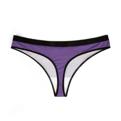 Elegant purple women's thong featuring a playful design, showcasing the cheeky phrase 'I Have a Plan' for a fun and luxurious touch to intimate apparel.
