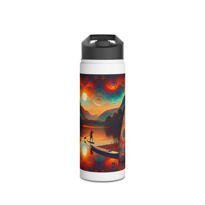 Luxury Fantasy Paddleboarding Stainless Steel Water Bottle showcasing a striking artistic design of a paddleboarder surrounded by a scenic sunset, perfect for stylish hydration on the go.