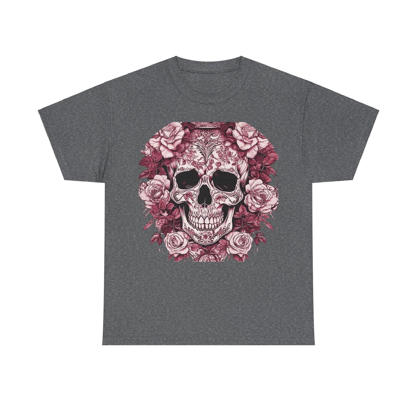 Skulls and Roses Cotton Tee, Unisex Graphic Shirt, 7 color choice