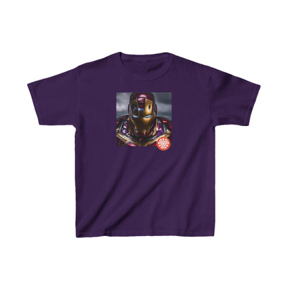 Kids Heavy Cotton Iron Man T-Shirt featuring an eye-catching Hulk graphic, presented in a regal purple colour, perfect for young fans.
