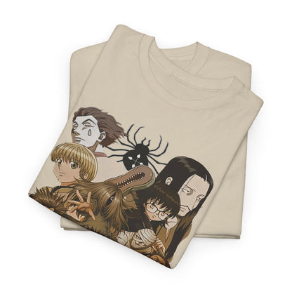 Luxurious fold of the Phantom Troupe graphic T-shirt revealing stunning artwork of beloved anime characters, perfect for collectors and fashion-savvy individuals.