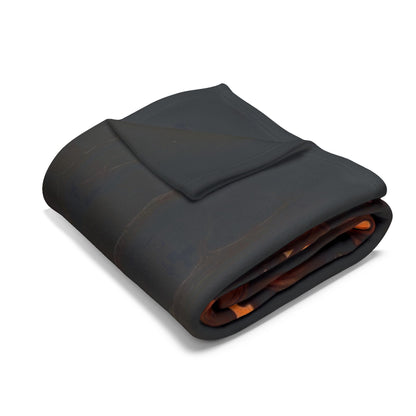 Luxurious and decorative Halloween-themed Arctic fleece blanket, featuring a soft black exterior with a warm orange interior, ideal for festive comfort during the spooky season.