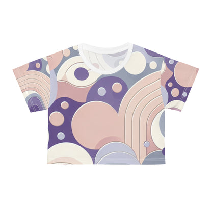 Chic pastel purple crop top with globular patterns from Dazzling Dreams Studio, showcasing luxurious silky soft polyester with a stylish contemporary design.