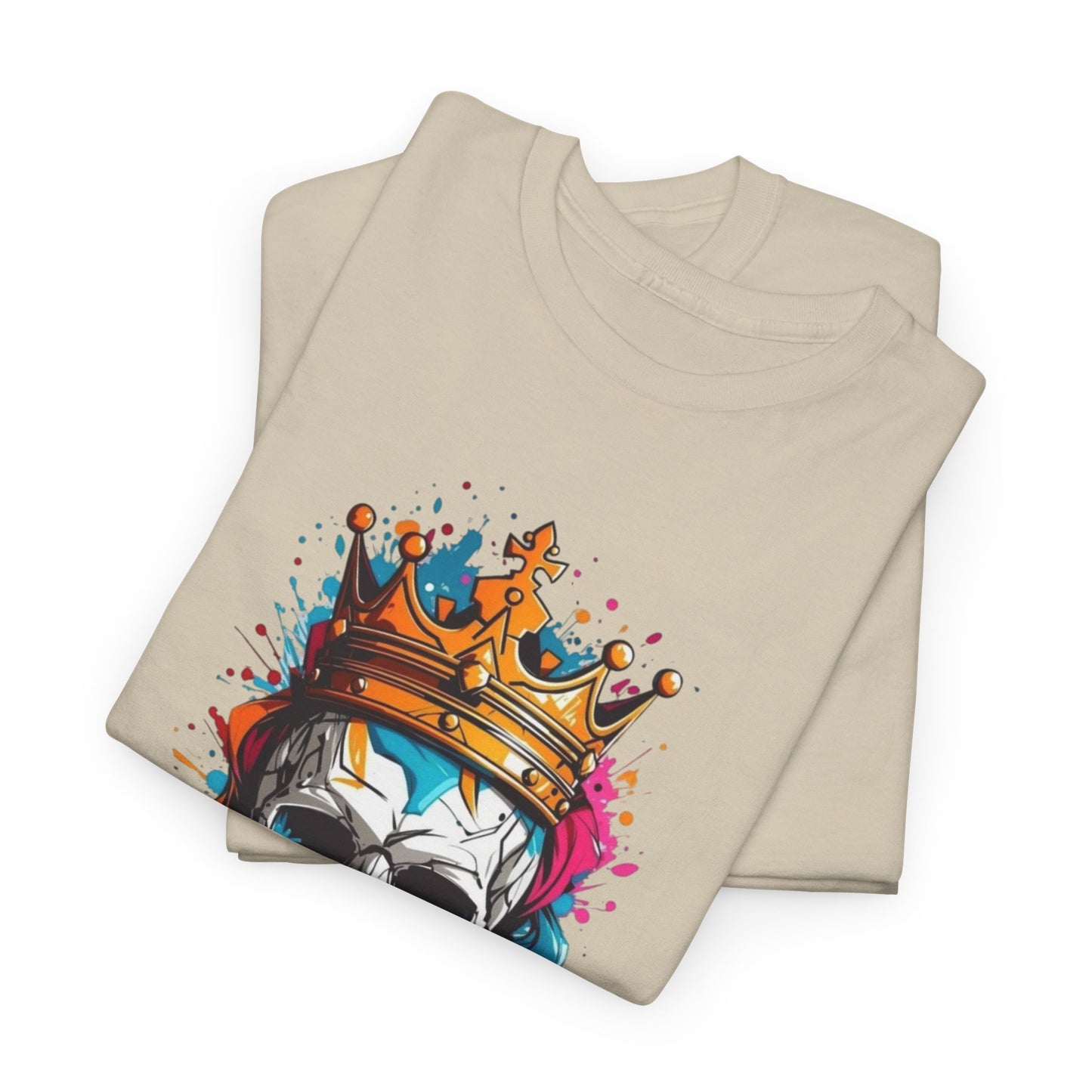 MENS Funny T Shirt GOLDEN Skull CROWN Design BLUE:PINK:ORANGE TEE Unisex Women's