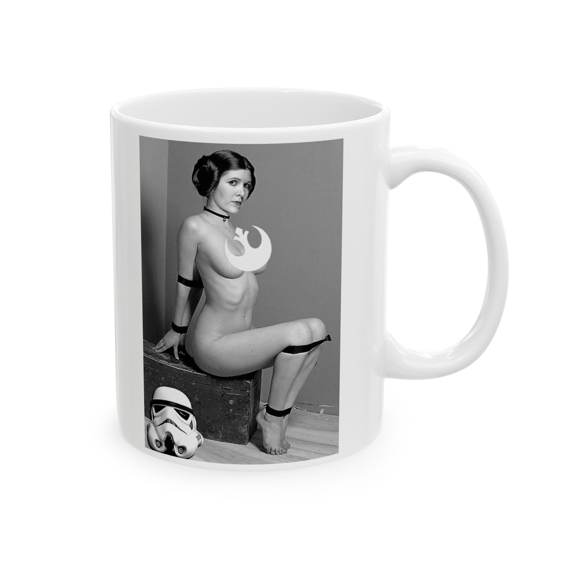 Star Wars Princess Leia Funny Sexy Ceramic Mug, an enticing blend of pop culture and humour, ideal for enthusiasts of the franchise.