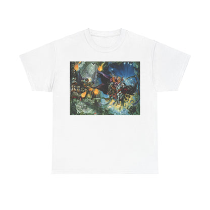 Discworld Mort Graphic Unisex T-Shirt in classic white, adorned with the iconic artwork from Mort by Terry Pratchett, designed with luxurious cotton for a soft silhouette.