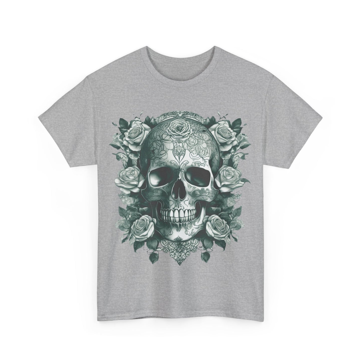 Skulls and Roses Cotton Tee, Unisex Graphic Shirt, 7 color choice