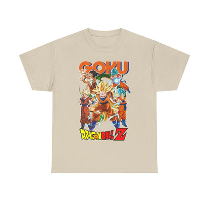 Elegant GOKU Power Surge T-Shirt in a sophisticated beige shade, adorned with stunning Dragon Ball Z artwork, capturing Goku’s strength and energy, perfect for anime enthusiasts.