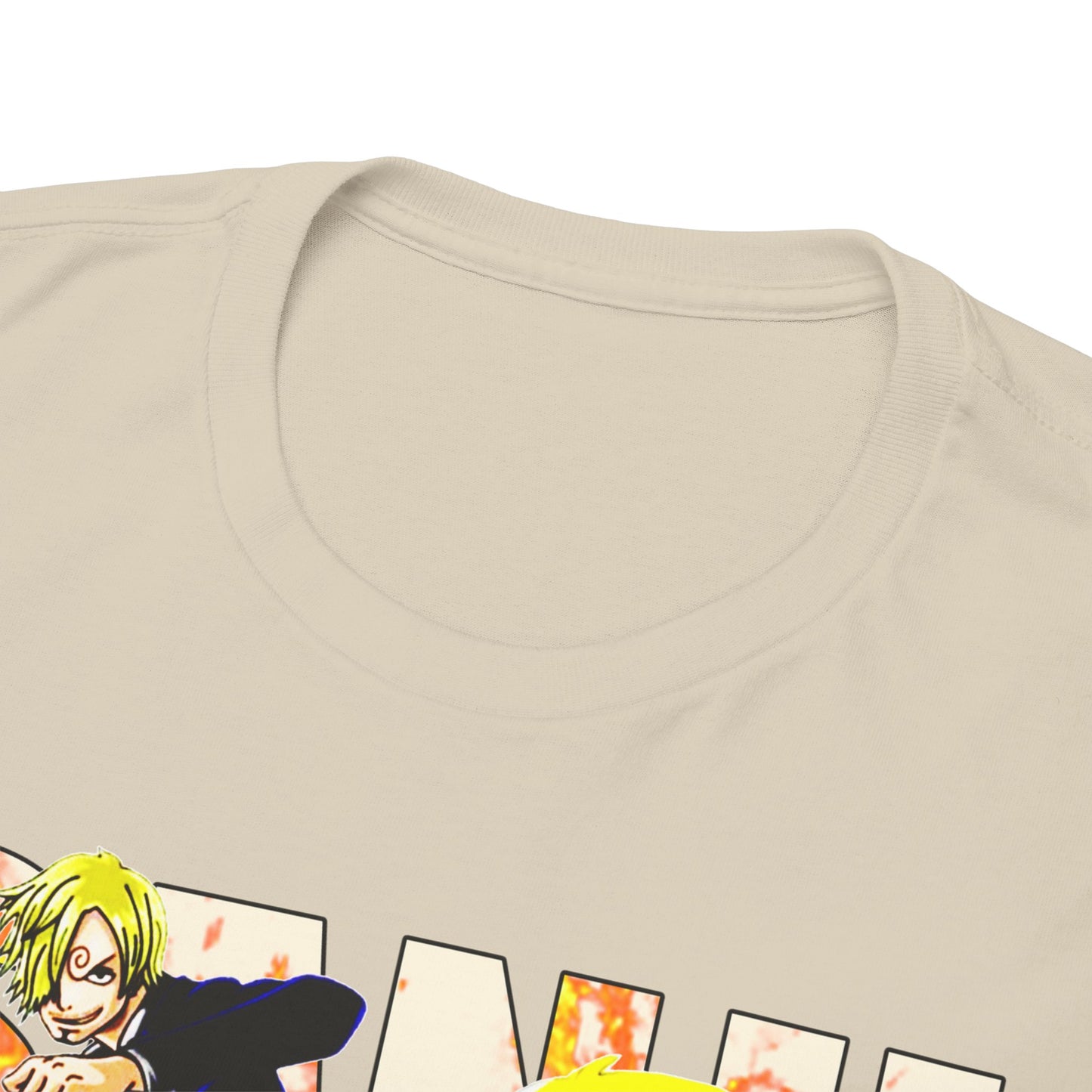 Close-up of high-quality t-shirt fabric showcasing intricate anime design details, emphasizing luxurious comfort and artistic flair for discerning fans.