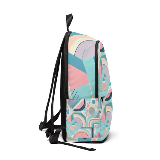 Close-up view of the intricate interlocking geometric patterns on the Geometric Pastel Backpack from Dazzling Dreams Studio, reflecting modern elegance.