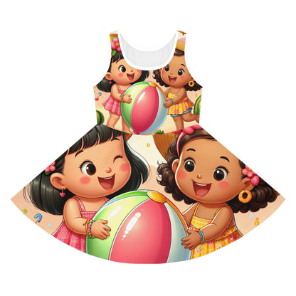 Bella Buttonsmith Girls Fruit Fun Sundress featuring vibrant fruit motifs, perfect for toddler girls aged 2+, designed by Dazzling Dreams Studio for stylish summer outings.