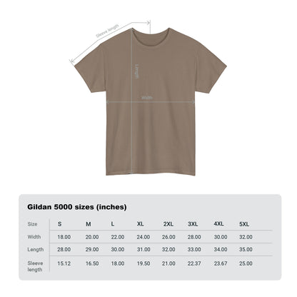 Gildan 5000 T-shirt size chart displaying dimensions for the luxurious Fiesta Mexican R2D2 unisex graphic tee, ensuring the perfect fit for any occasion.