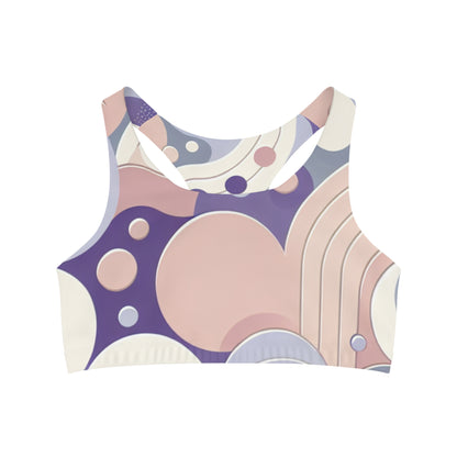 Astrid Valentin Luxury Pastel Sports Bra by Dazzling Dreams Studio - Featuring a soft purple hue and unique globular patterns, crafted from premium Microfiber Polyester and Spandex for optimum comfort and style.