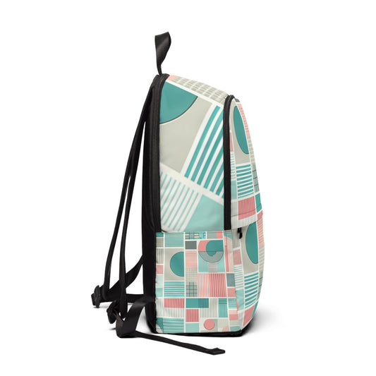 Stylish geometric pattern of the Tranquil Pastel Geometric Backpack by Dazzling Dreams Studio showcasing a modern design in soothing baby blue.