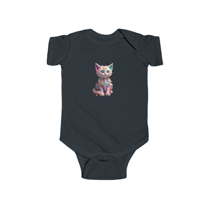 Luxurious Kitten Bodysuit featuring a geometric kitten design, perfect for stylish infants, in a sophisticated dark navy colour.