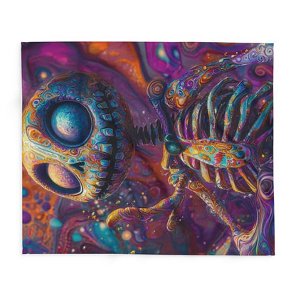 Detailed view of Decorative and Warm Halloween Skellington Spooky Arctic Fleece Blanket, featuring intricate designs that captivate and elevate your Halloween ambiance.
