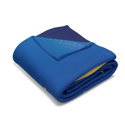 Beautifully folded Decorative and Warm Christmas Arctic Fleece Blanket in rich blue hues, showcasing the elegant winter design for a stylish seasonal accent.