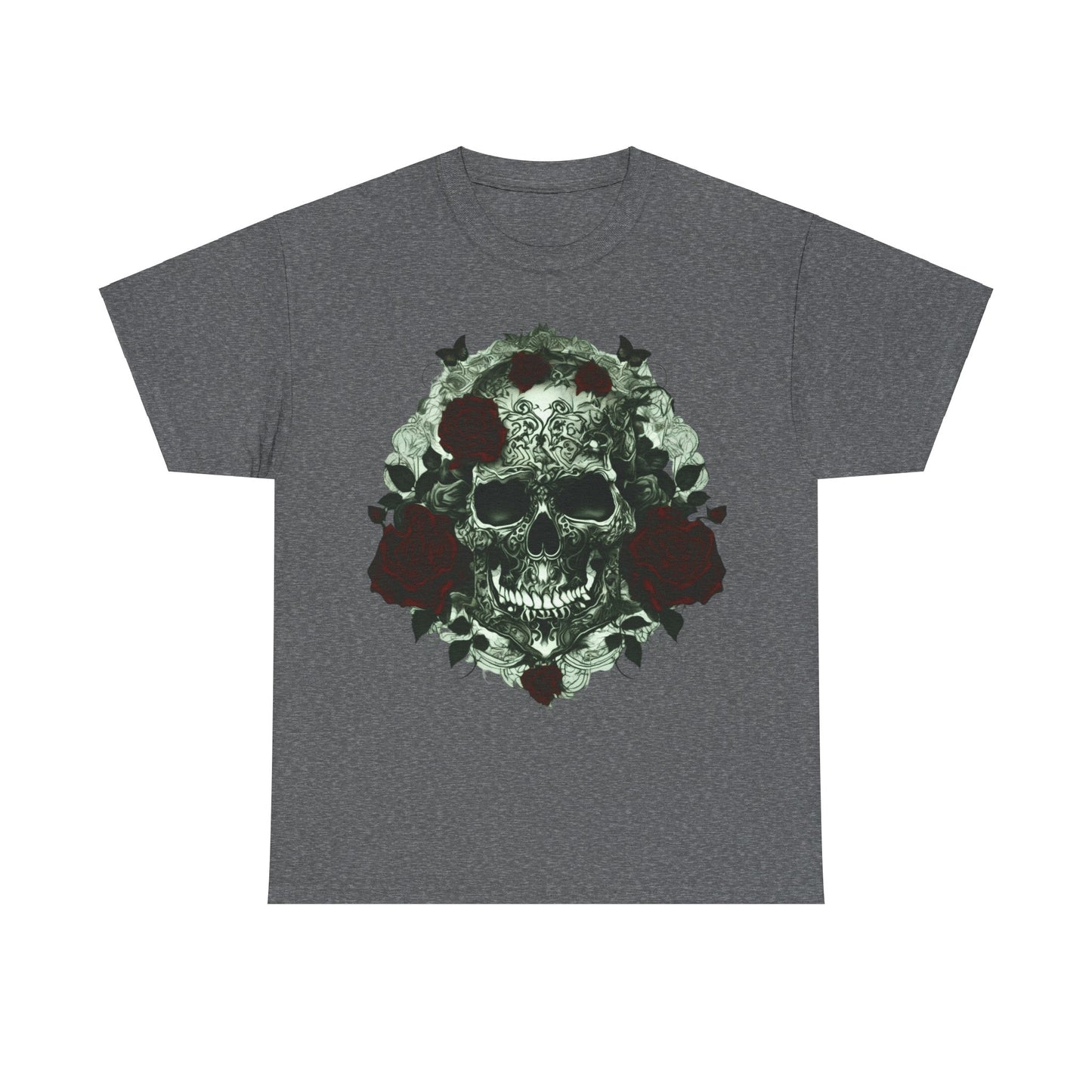 Skulls and Roses Cotton Tee, Unisex Graphic Shirt, 7 color choice