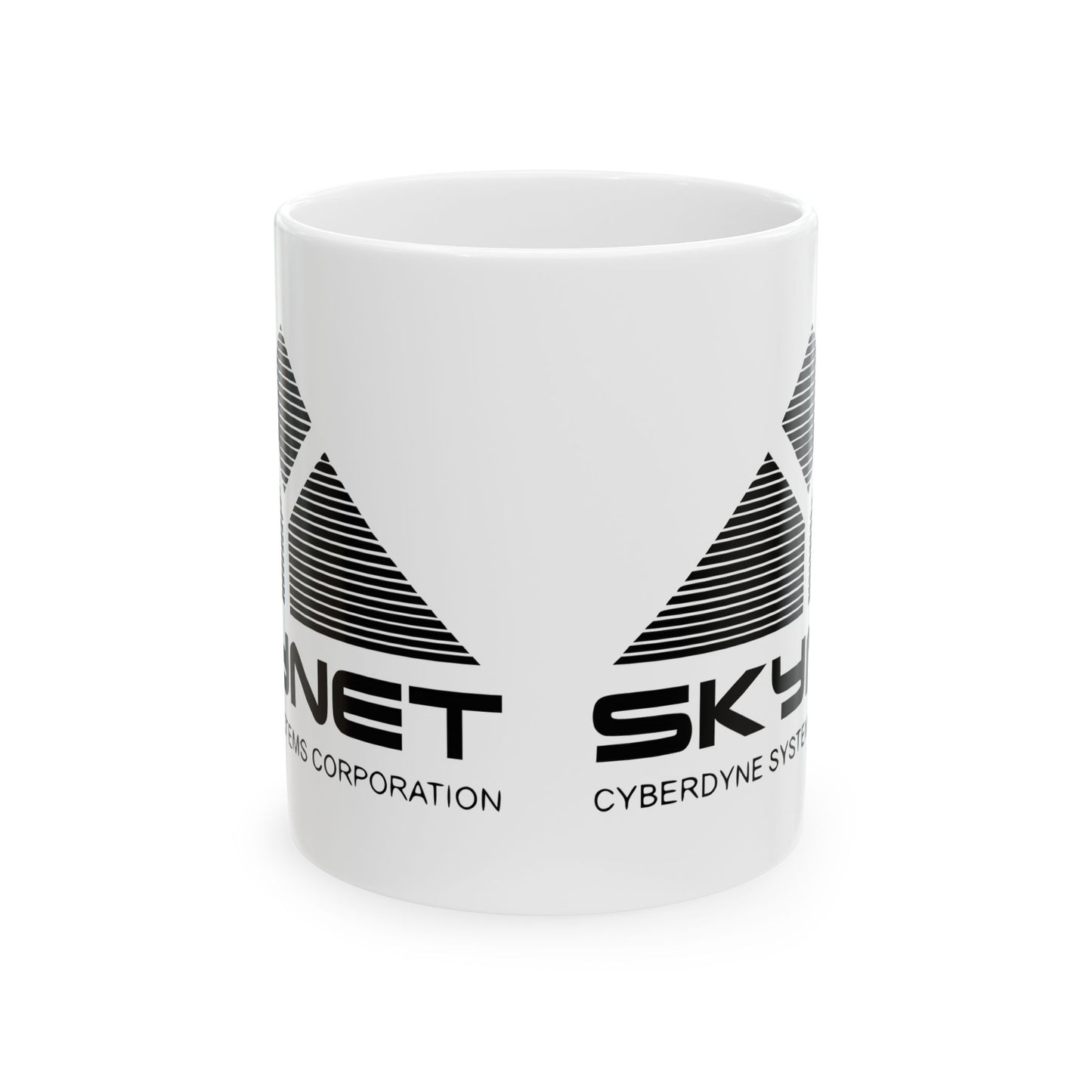 Skynet Cyberdyne Systems Logo Terminator Retro Image Ceramic Mug, perfect for unleashing your inner sci-fi geek while sipping coffee—just hope the machines don’t take over before your next sip!