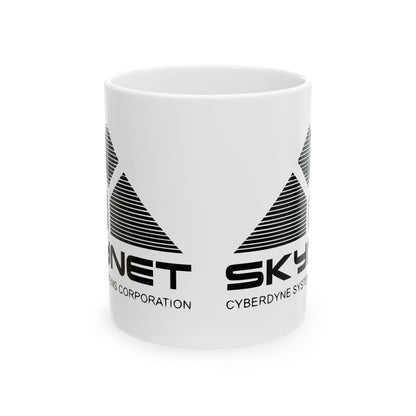 Skynet Cyberdyne Systems Logo Terminator Retro Image Ceramic Mug, perfect for unleashing your inner sci-fi geek while sipping coffee—just hope the machines don’t take over before your next sip!
