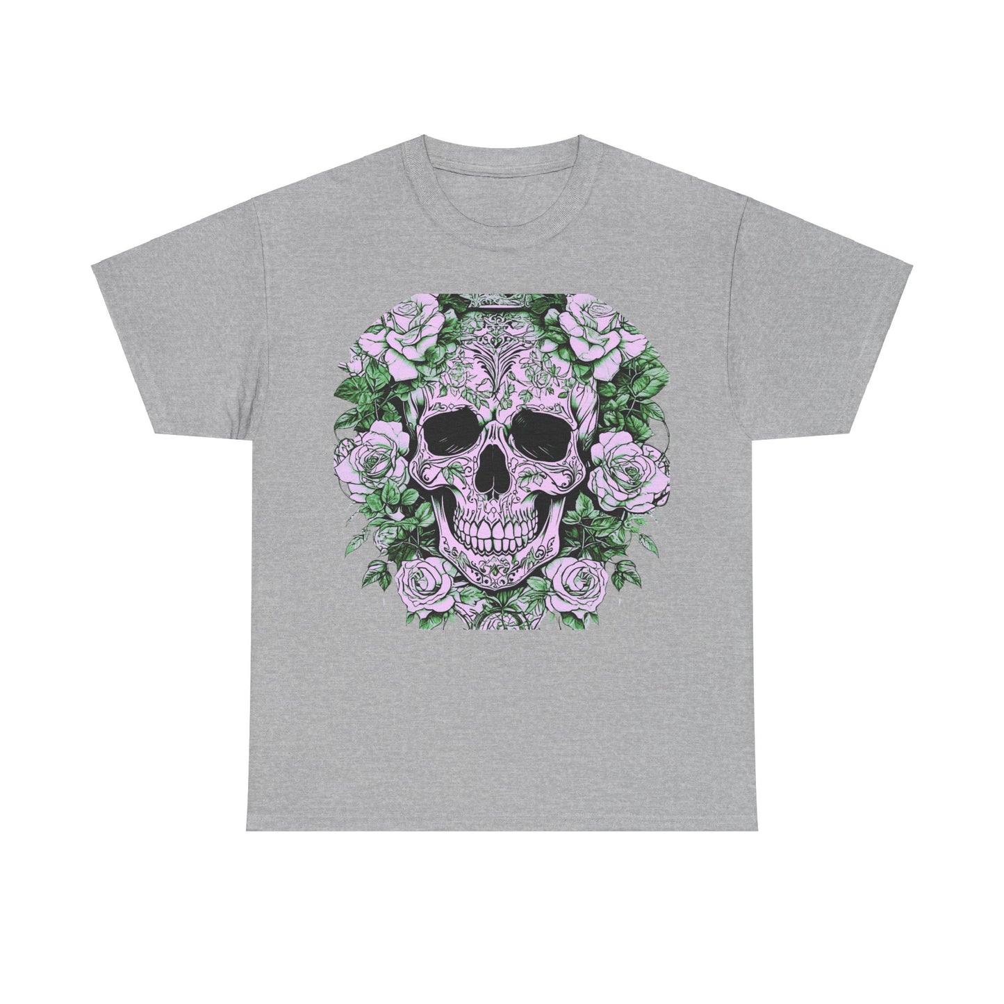 Skulls and Roses Cotton Tee, Unisex Graphic Shirt, 7 color choice