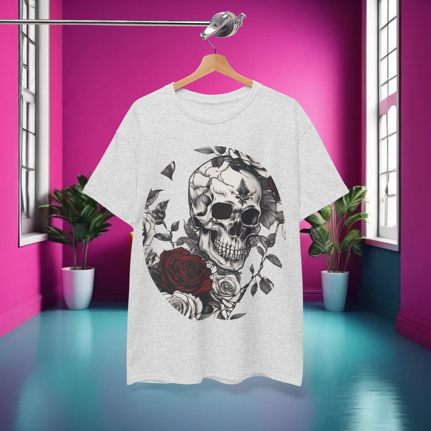 Skulls and Roses Cotton Tee, Unisex Graphic Shirt,