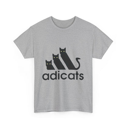 Adicats Logo Graphic T-Shirt in sophisticated grey featuring a striking logo design with three cats, an ideal statement piece for luxury casual wear.