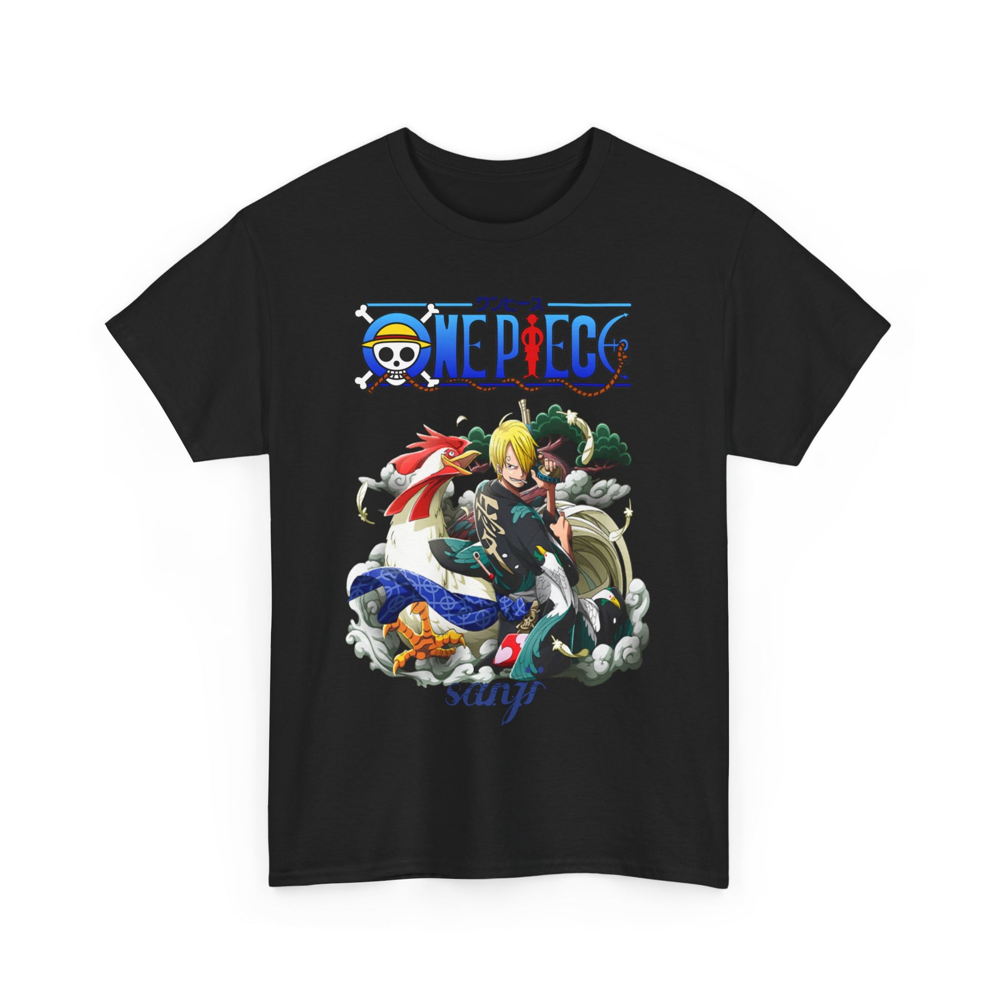 Exclusive black men's t-shirt showcasing an artistic Sanji print from One Piece, a perfect blend of luxury and anime culture.