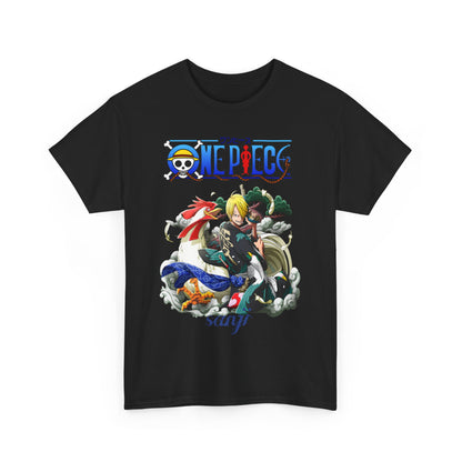 Exclusive black men's t-shirt showcasing an artistic Sanji print from One Piece, a perfect blend of luxury and anime culture.