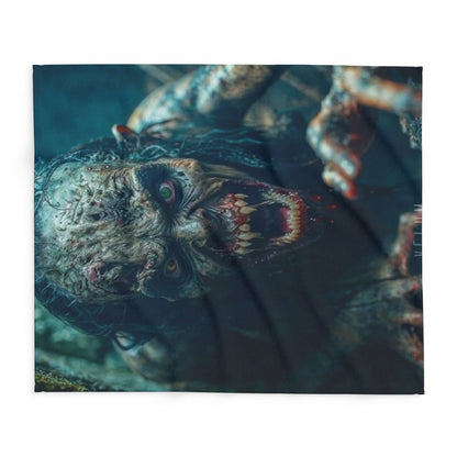Stylish decorative Halloween themed Arctic fleece blanket showcasing a chilling design, designed for warmth and aesthetic appeal this Halloween.