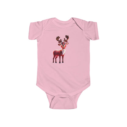 Luxurious Christmas Reindeer Bodysuit in pink, perfect cute baby clothes for festive occasions and holiday gatherings.
