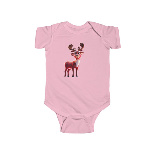Luxurious Christmas Reindeer Bodysuit in pink, perfect cute baby clothes for festive occasions and holiday gatherings.