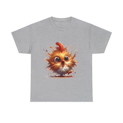 Explosive Joy Tee - Cartoon Bird Edition: A chic shirt designed with a playful bird graphic on a light grey base, perfect for those who appreciate comfort and fashionable flair in their wardrobe.