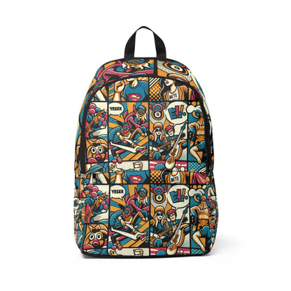 Luxurious Pop Art Backpack by Dazzling Dreams Studio featuring vibrant cartoon motifs on high-quality canvas, perfect for stylish storage.