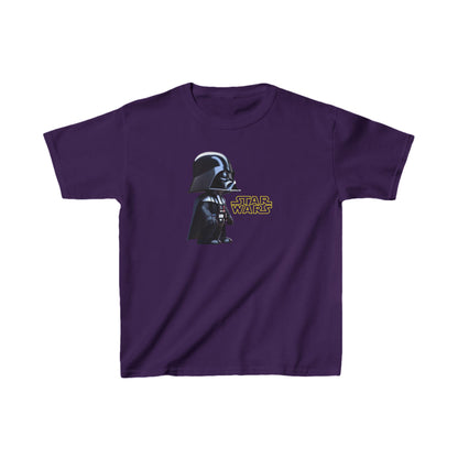 Kids Cute Darth Vader T-shirt Heavy Cotton Tee in rich purple, featuring an eye-catching Darth Vader graphic and ‘Star Wars’ branding, a must-have for stylish young fans.