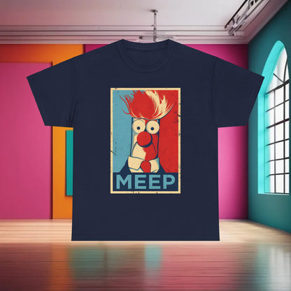Luxury Muppets Beaker Meep Graphic T-Shirt in navy blue, elegantly displaying an artistic Beaker graphic, a stylish choice for Muppet enthusiasts.