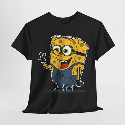 Funny Sponge-Minion-Bob Unisex Men´s Women´s Graphic T Shirt featuring a quirky character with glasses and a big smile, perfect for fans of Minions.