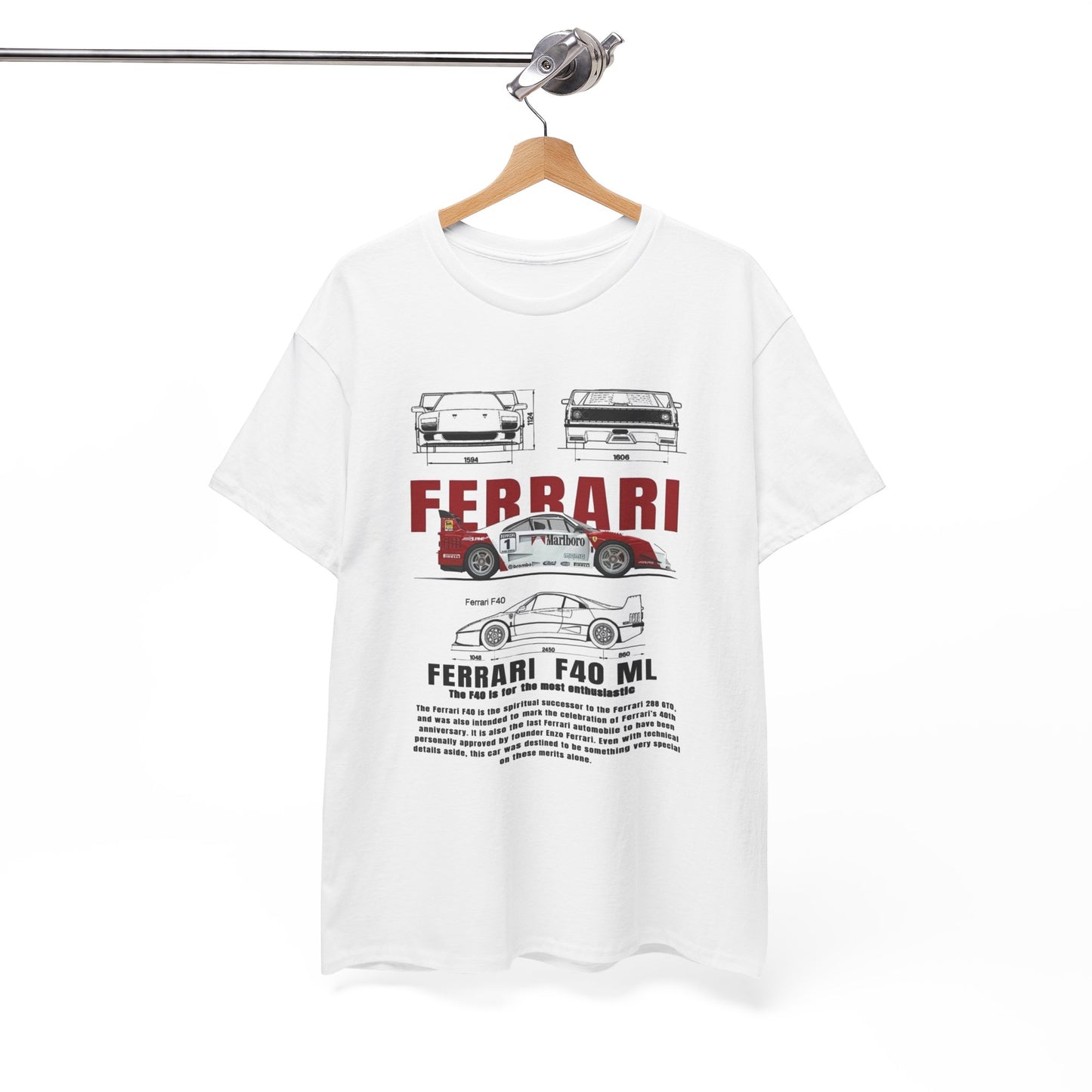 T-Shirt Ferrari F40 Marlboro Graphic Design Tee. Unisex Car Enthusiast Top Mens