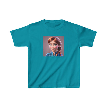 Kids Frozen Anna Heavy Cotton T-Shirt in striking turquoise with the iconic Anna print, combining luxury and fun for stylish young fans of Frozen.