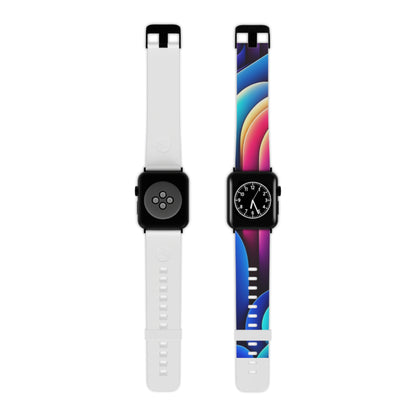 Fashionable individual wearing the DesignVistaCastle Neon Apple Watch Band while styling casual attire by Dazzling Dreams Studio.