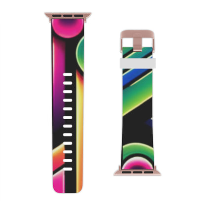 DesignVista Modern Neon Watch Band with an abstract geometric pattern in bold hues by Dazzling Dreams Studio, showcasing vibrant pink, blue, green, and orange tones.