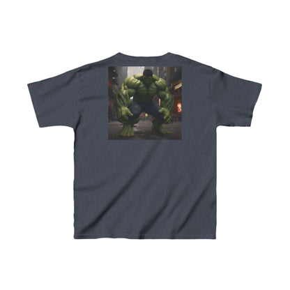 Kids Incredible Hulk Heavy Cotton T-Shirt in navy showcasing an impressive Hulk design on the back, perfect for fashionable children.