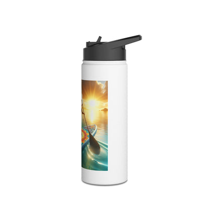 Luxury Fantasy Paddleboarding Stainless Steel Water Bottle showcasing an exquisite sunset paddleboarding scene, ideal for staying hydrated in style.