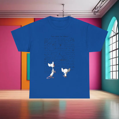 Bold Pinky And The Brain Graphic T-Shirt in royal blue featuring playful characters and thought-provoking designs, a staple for luxury casual wear.