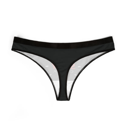 Elegant black thong with a cheeky design, displaying the phrase 'IT'S SEXY O'CLOCK', perfect for adding a touch of humour and allure to intimate apparel collections.